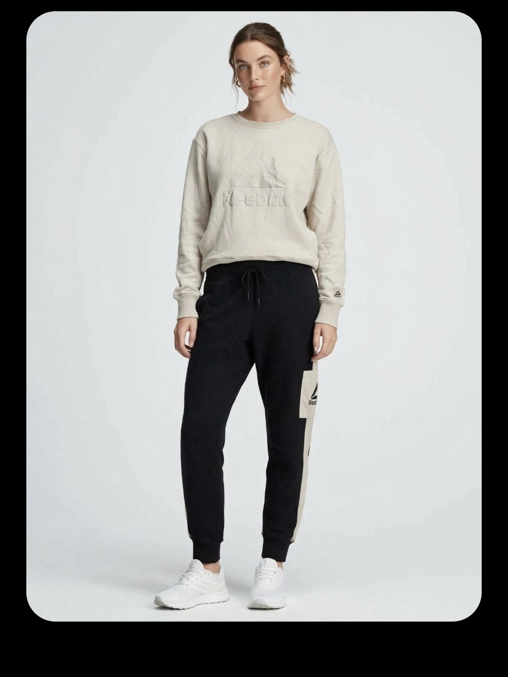 Reebok Black Joggers with Cream Side Stripe